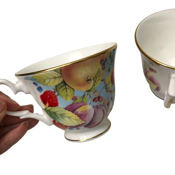 Duchess Fine English Bone China Fruit Pattern Gold Trim Tea Cups 3 Piece Art - Picture 7 of 9